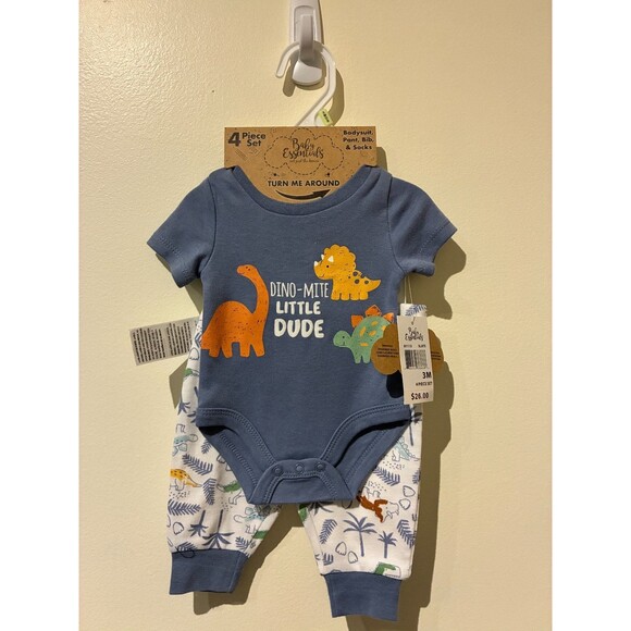 NWT Baby Essentials Blue 4-Piece Dinosaur Outfit - 3M - Picture 1 of 3